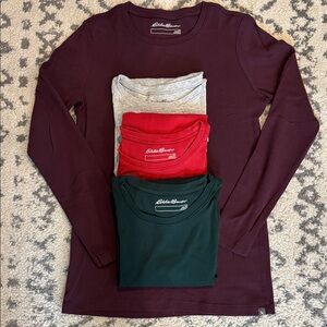 Eddie Bauer Long Sleeve Shirt Set - Burgundy, Gray, Red, Green. Size Medium